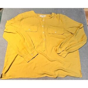LOFT Women's Mustard Yellow Long Sleeve Button Up Shirt Tunic Top XL